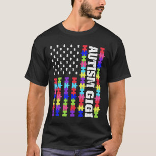T-shirt Retro Usa Drapeau Autisme Gigi Puzzle Autistique
