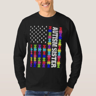 T-shirt Retro Usa Drapeau Autisme Soeur Puzzle Autistique