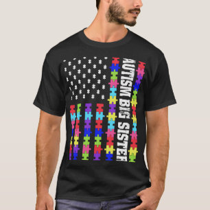 T-shirt Retro Usa Drapeau Autiste Grosse Soeur Puzzle Auti