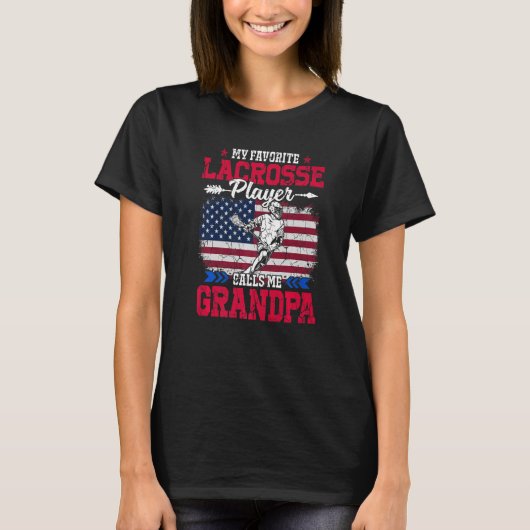 T-shirt Retro Usa Drapeau Lacrosse Player Me Appelle Grand (Devant)