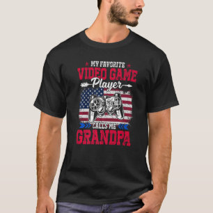 T-shirt Retro Usa Drapeau Vidéo Joueur Me Appelle Grand-Pè