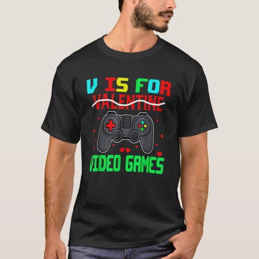 T-shirt Retro V est pour Jeux Vidéos Valentine's Day Gamer (Devant)