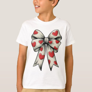 T-shirt Retro Valentine Coeur Coquette Bow Pour Femmes Fil