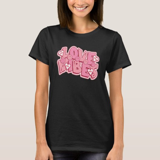 T-shirt Retro Valentine's Day Love Vibes Happy Face Rose H (Devant)