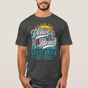 T-shirt Retro Venice Beach California Sun Sand Surf Palm
