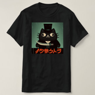 T-shirt Retro Vintage Black Cat with Suit and Knife Japan