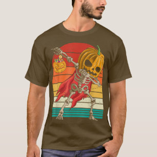T-shirt Retro Vintage Dabbing Citrouille Skeleton Candy Fu