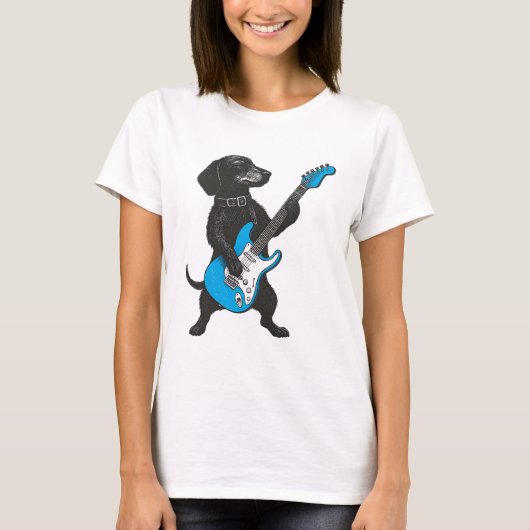 T-shirt Retro Vintage Dachshund Weenie Playing Guitar (Devant)