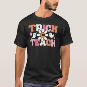 T-shirt Rétro Vintage Groovy Trick Or Teach Halloween Teac