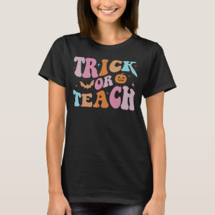 T-shirt Rétro Vintage Groovy Trick Or Teach Halloween Teac
