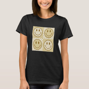 T-shirt Retro Vintage Happy Face À damiers Motif Smile F