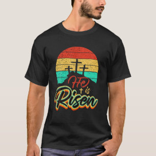 T-shirt Retro Vintage Il Est Ressuscité Croix Jésus Hommes