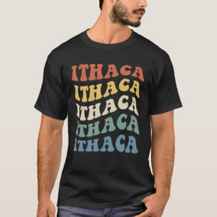 T-shirt Retro Vintage Ithaca New York Fun Hippie Wavy Text