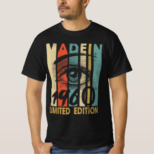 T-shirt Retro Vintage Made In 1960 Limited Edition , Happy