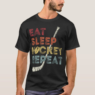 T-shirt Rétro Vintage - Manger Dormir Hockey Répéter Drôle