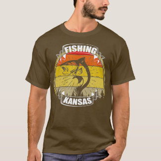 T-shirt Retro Vintage Sunset Trees Pêche Kansas Fisherma