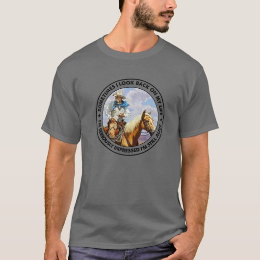 T-shirt Retro Western Cowboy Parfois Je Regarde En Retour  (Devant)
