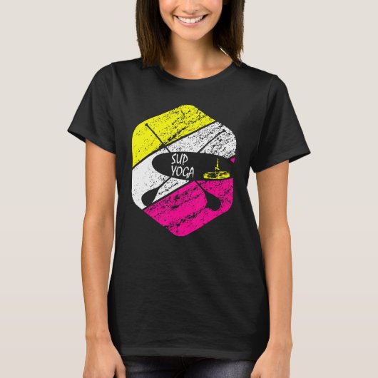 T-shirt Retro Yoga Sup Paddle Board Warrior Pose Virabhadr (Devant)