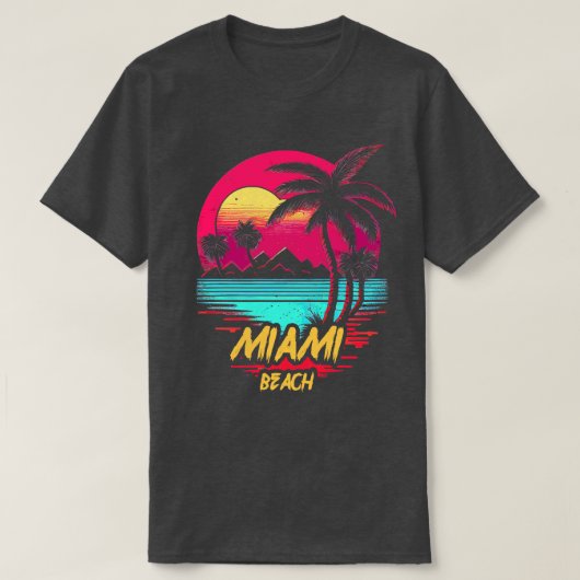 T-shirt Retrowave Beach Miami Beach (Design devant)