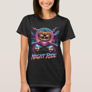 T-Shirt Retrowave Halloween Citrouille Night Ride 