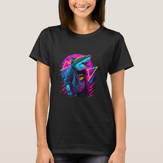 T-shirt Retrowave Shark Cool Retro 80s Inspired (Devant)