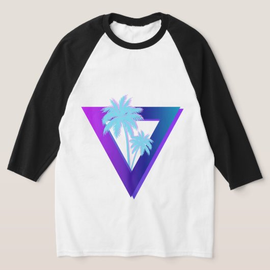 T-SHIRT RETROWAVE SYNTHWAVE PALM TREES TRIANGLE RAGLAN (Poser)