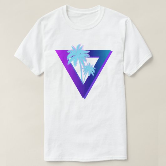 T-SHIRT RETROWAVE SYNTHWAVE PALMIERS TRIANGLE CHEMISE (Design devant)