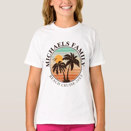 T-shirt Réunion en famille Summer Sunset Beach Palm Trees (Devant)