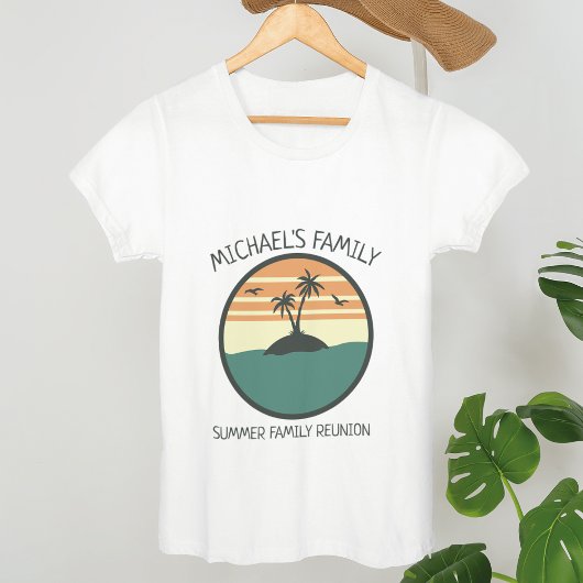 T-shirt Réunion en famille Summer Sunset Beach Palmier