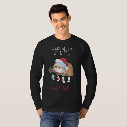 T-shirt Réveillez-moi quand c'est Noël mignon Sloth Snow G (Devant entier)