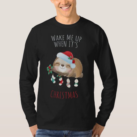 T-shirt Réveillez-moi quand c'est Noël mignon Sloth Snow G (Devant)