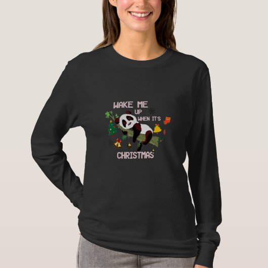 T-shirt Réveillez-moi quand il fait neige Noël Panda Snowm (Devant)