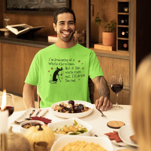 T-shirt Rêver blanc Noël drôle Vin Chat