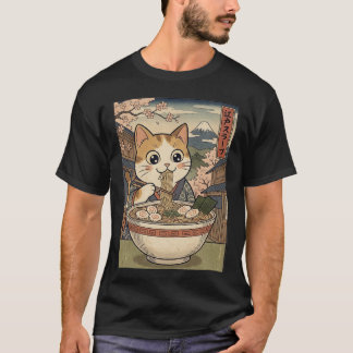 T-shirt Rêves de Ramen Neko – Chat de style gravure sur bo