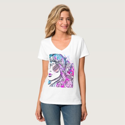 T-shirt Rêves floraux en teintes rétro (Devant entier)