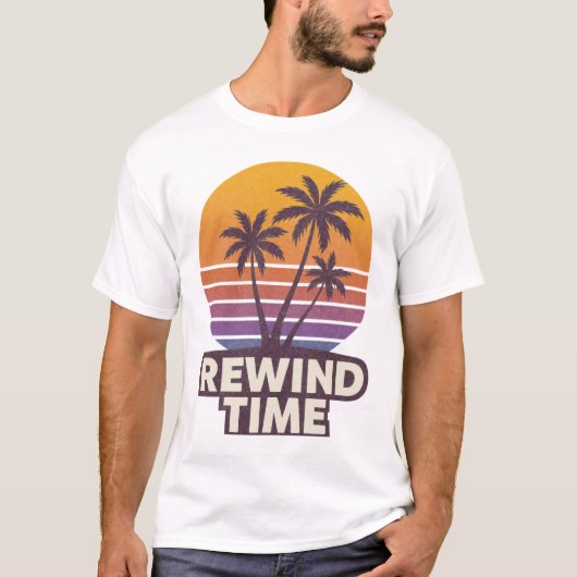 T-shirt Rewind time retro palmier conception de coucher de (Devant)