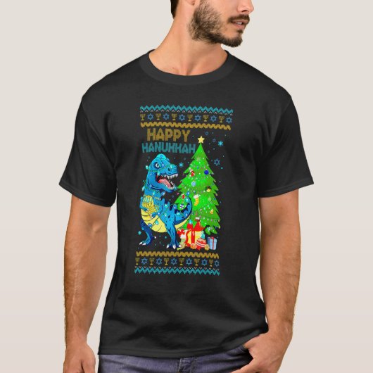 T-shirt Rex Dinosaur Christmas Tree Happy Hanukkah Chanukk (Devant)