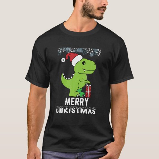 T-shirt Rex Santa Hat Noël Dinosaur X-Mas PJ Boys Gir (Devant)