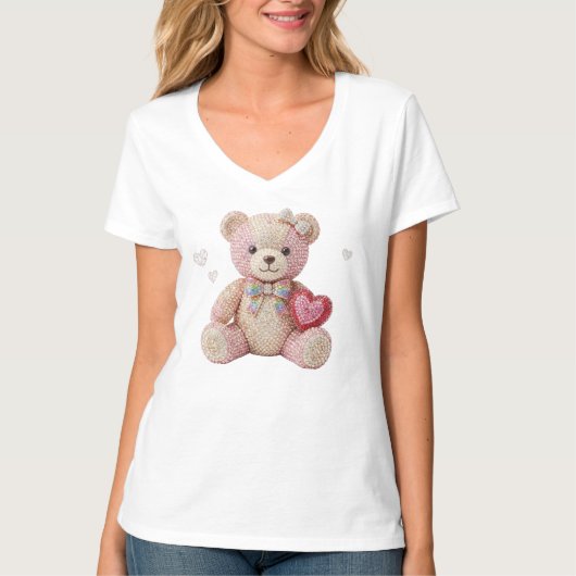 T-shirt Rhinestone Valentine Bear (Devant)