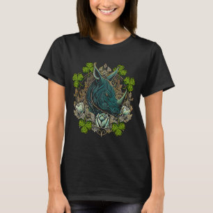 T-shirt Rhino Face Head Mandala Irlandais Shamrock C St Pa