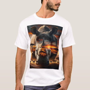 T-shirt Rhinocéros africain & Girafe au coucher du soleil