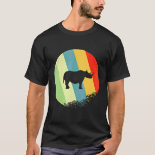 T-shirt Rhinocéros Animal Rond Avec Couleurs Rétro