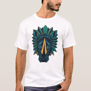 T-shirt Rhinocéros géométrique en sarcelle et or