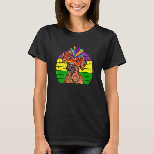 T-shirt Rhodesian Ridgeback Mardi Gras Party Perle de masq (Devant)