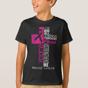 T-shirt Ribbon Cancer du sein Survivant Croix chrétienne