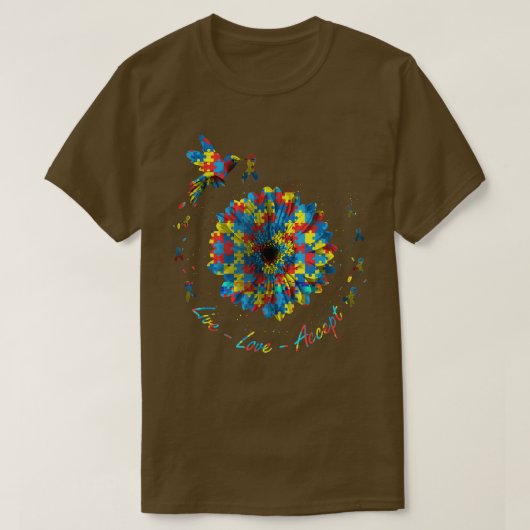 T-shirt Ribbon Fleur Oiseau Puzzle Amour En Vie Accepter A (Design devant)