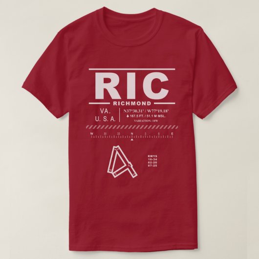 T-shirt RIC de l'aéroport international de Richmon (Design devant)