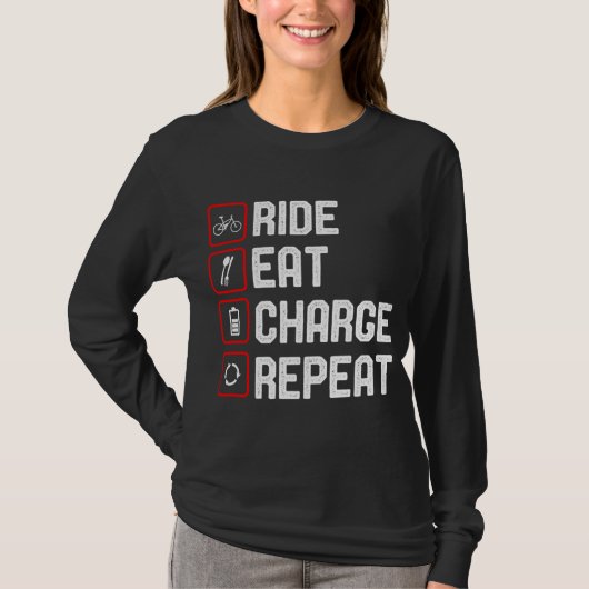 T-shirt Ride Eat Charge Répéter Funny E-Bike (Devant)
