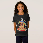 T-Shirt Riding Chat Llama Unicorne Laser Eyes Pizza Extern (Devant entier)