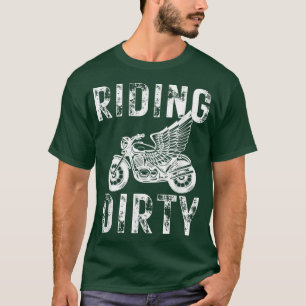 T-shirt Riding Dirty Motorcycliste Vie Vélo Ailes Vintage